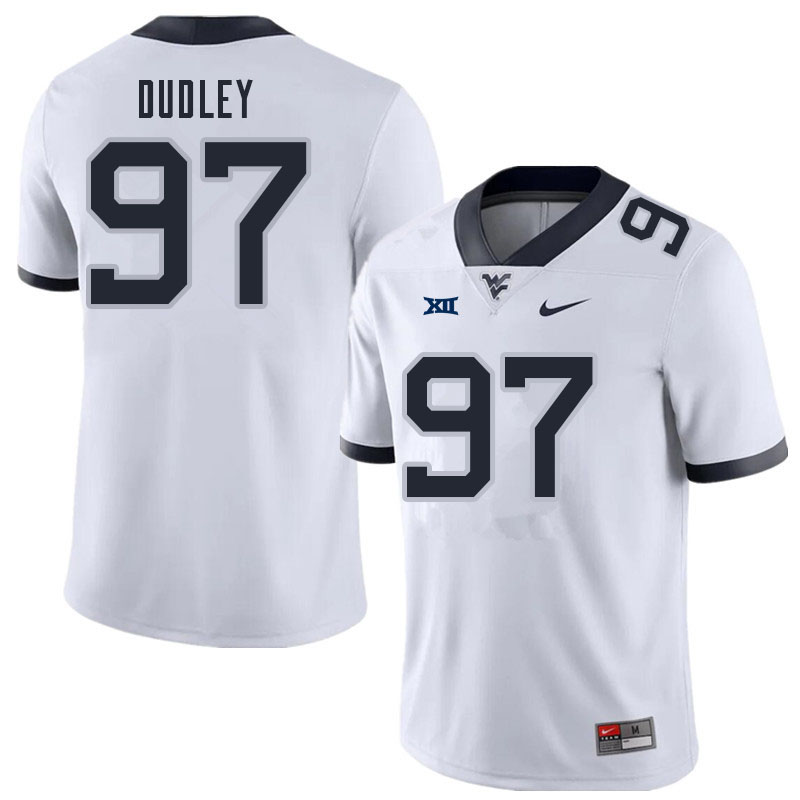 NCAA Men's Brayden Dudley West Virginia Mountaineers White #97 Nike Stitched Football College Authentic Jersey JM23I10DY